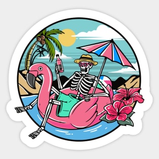 Summer Skeleton Floating in a Pool Sticker